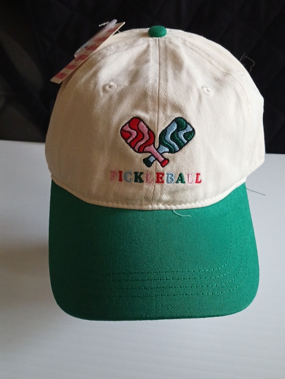 Cream and Green Pickleball Baseball Cap